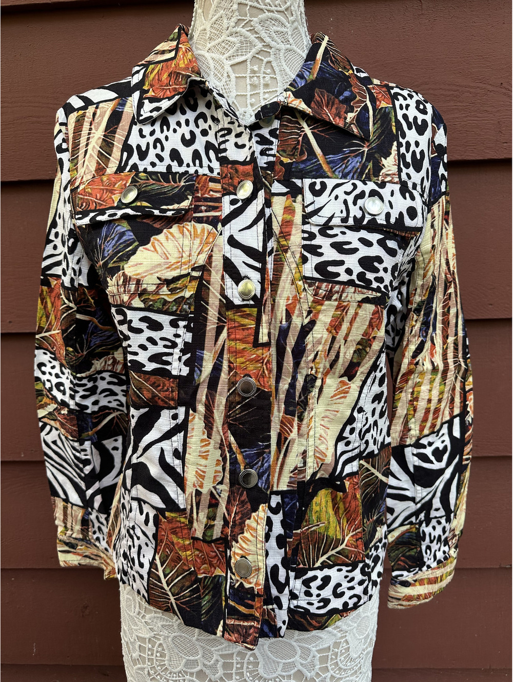 Erin London Animal Print Patchwork Jacket Cotton Blend Safari Boho Shack